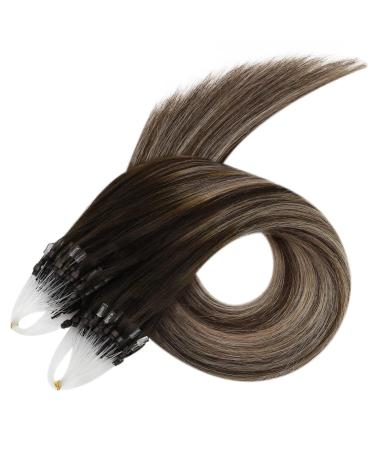 Ugeat Microring Extensions Real Hair - Brown Ombre 45cm Remy Hair with 50 Highlights Micro Loop #4/18/4 50g - Buy Online on GoSupps.com