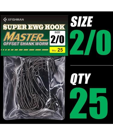 Texas Rig Bass Fishing EWG Hooks - 25 Pack 2/0 Offset Wide Gap Worm Hooks for Big Freshwater Bass Lures - Buy Online on GoSupps.com