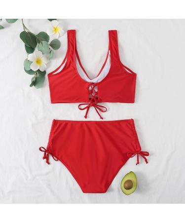 Women Back Plus Size Bikini Sets Crossover Padded Two-Piece Bathing Suits Swimsuit Beach Swimwear High Leg G String Swimming Costume 6650-mgkdg-b-red XL - Buy Online on GoSupps.com