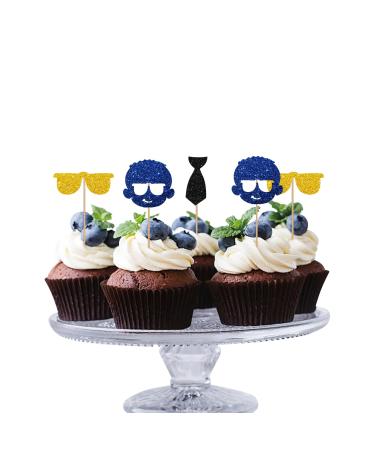 24Pcs Boss Baby Cupcake Toppers Little Man Cupcake Toppers for Boy Colorful Glitter Baby Boy Cupcake Picks for Baby Shower Gender Reveal/Boy 1st Birthday Party Decoration