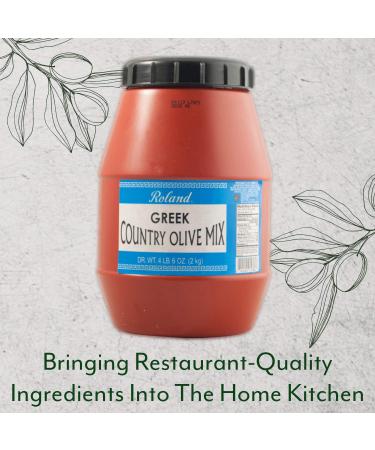Roland Foods Greek Country Olive Mix  Whole Olives Marinated with Garlic and Pepperoncini Peppers  Specialty Imported Food  4 Lb 6 Oz Tub - Buy Online on GoSupps.com
