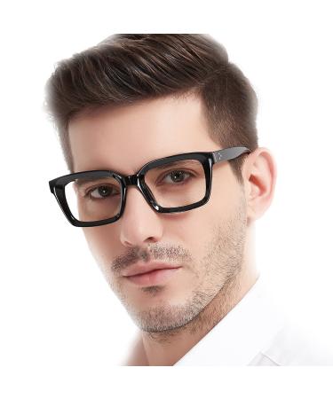 MARE AZZURO Retro Square Reading Glasses Men Large Readers 1.0 1.25 1.5 1.75 2.0 2.25 2.5 2.75 3.0 3.5 4.0 5.0 6.0 (Black 1.75) Black 1.75 x