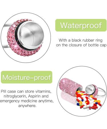 Soleebee 3-Piece Crystal Diamond Pill Box Keychain - Portable Waterproof Rhinestone Storage for Travel & Camping (Pink White Black - Buy Online on GoSupps.com