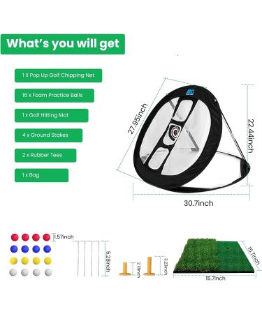 Pop-up Chipping Net and Turf Hitting Mat Set - Golf Practice Net with 3 Targets, 16 Balls & Bag - Indoor/Outdoor Training Aid - Buy Online on GoSupps.com