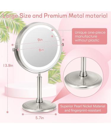 VESAUR 8 Rechargeable Lighted Makeup Mirror with 10X Magnifying Vanity, 3 Colors, 50 Dimmable LED Lights - Touch Control, Senior Pearl Nickel - 360 Rotation - Silver - Buy Online on GoSupps.com