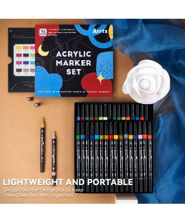 Arrtx Acrylic Paint Pens 32 Colors Dual Tip Markers for Rock & Fabric Painting - Water Based Supplies for Wood, Plastic, Canvas & Easter Egg - Buy Online on GoSupps.com