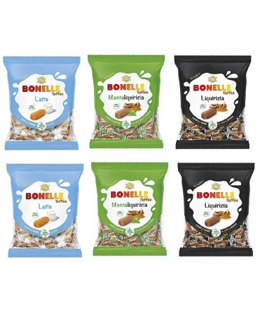 Fida Fida Bonelle Toffee Candy Liquirizia Test Pack - Latte - MentaLiquirizia Gluten Free Vegetarian Sweets Lacritz - Milk - Mint & Lakritz (6 x 150g)
