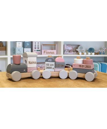 Customizable Elefantasie Pink Wooden Train - Engraved Baby Gift with Name & Date of Birth | International Shipping - Buy Online on GoSupps.com
