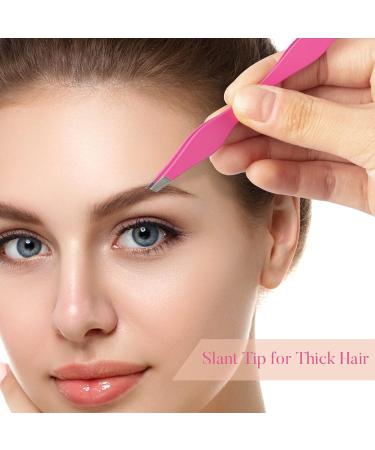NUOMI 2 Pack Stainless Steel Eyebrow Tweezers with Slant/Pointed Tips - Pink and Black - Makeup Tools for Facial Hair Removal - Buy Online on GoSupps.com