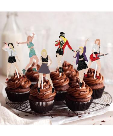 18pcs Glitter Dessert Cupcake Topper Cheer to Worldwide Popular Female Singer Concert Theme Decor Pick for Fan Men Women Boys Girls Happy Birthday Folklore Music Party Decorations Supplies - Buy Online on GoSupps.com