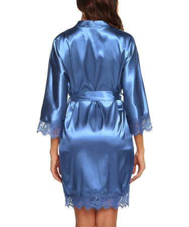 BESDEL Women's Satin Silk V-Neck Short Kimono Robe XL Blue - Buy Online on GoSupps.com