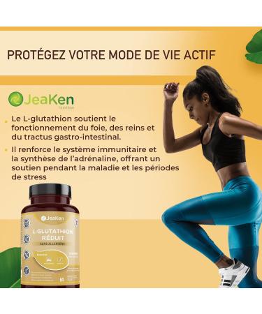 JeaKen - L-Glutathione Reduced - Detoxification Support - Free Radical Neutralizer with Anti-Aging Effects - Improves Uneven Skin Tone - Allergen-Free & Bioavailable - 60 Vegan Capsules - Buy Online on GoSupps.com