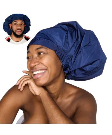 TTAT Shower Cap Jumbo Size for Men & Women With Afro  Long Dreadlocks  Locs  Box Braids  Coily  Voluminous & Long Hair  Waterproof  Washable  Reusable & Adjustable (Blue)