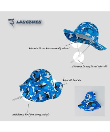 LANGZHEN Baby Girls Beach Sun Protection Hat - Adjustable Wide Brim Toddler Kids Hat with Chin Strap, Black Shark-Blue, 6-12 Months - Buy Online on GoSupps.com