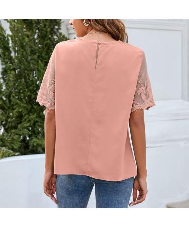 Short Sleeve Blouse Lace Sleeve Blouse Casual Stylish for Women for Shopping (M) Pink - Buy Online on GoSupps.com