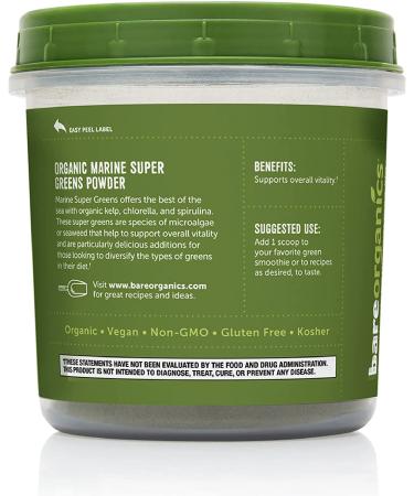 BareOrganics Marine Super Greens Powder | USDA Organic, Gluten-Free, Vegan, Non-GMO | Kelp, Chlorella, Spirulina | 8oz Blend Powder - Buy Online on GoSupps.com