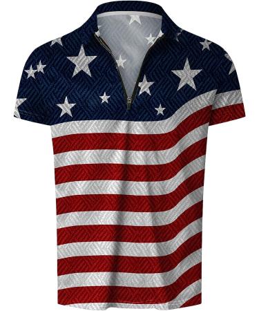 Fxbar Men's Patriotic American Flag Zipper Collar T-Shirt Set, Dark Blue, Large - Buy Online on GoSupps.com