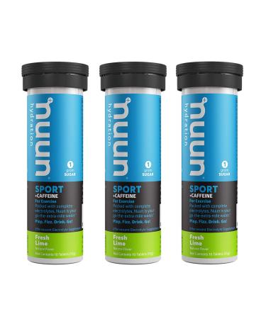 Nuun Sport + Caffeine: Fresh Lime Electrolyte Drink Tablets (3 Tubes of 10 Tabs)3