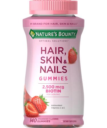 Nature's Bounty Optimal Solutions Hair Skin & Nails Strawberry Flavored 2500 mcg 140 Gummies