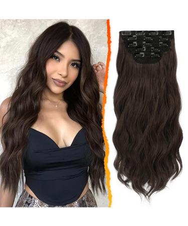 BARSDAR clip in extensions 5 PCs long wavy clip in hair extensions thick natural soft synthetic hair part for women girl -45 cm dark chocolate brown 45 cm dark chocolate - Buy Online on GoSupps.com