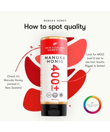 New Zealand Honey Co. Manuka Honey MGO 400+ | 500g Raw & Active | Premium Quality | Certified Methylglyoxal | Authentic New Zealand Honey - Buy Online on GoSupps.com