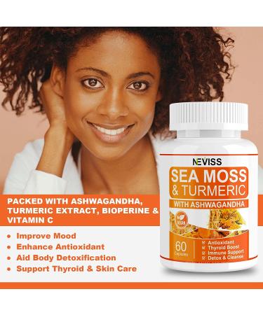 Organic Sea Moss Capsules 2 Pack - New Formula with Turmeric & Ashwagandha - Rich in Iodine - Immune & Digestive Support - Thyroid Supplement - Gut Cleanse - Seamoss Pills - 120 Capsules - Buy Online on GoSupps.com