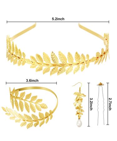 15-Piece Greek Goddess Costume Set: Golden Leaves Bridal Crown, Pearl Earrings, Hair Pins - Classic Style - Buy Online on GoSupps.com