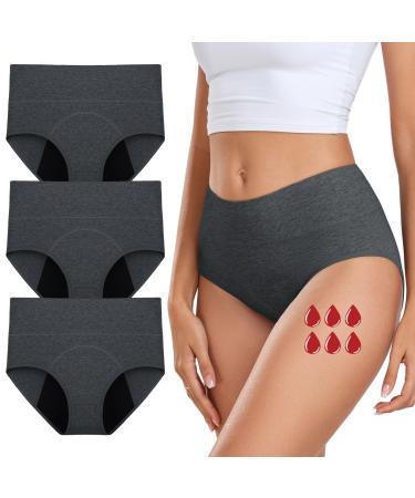 coskefy Period Underwear Soft Underwear Period Briefs Menstruation Briefs for Girls Women (Pack of 3) Gray 44