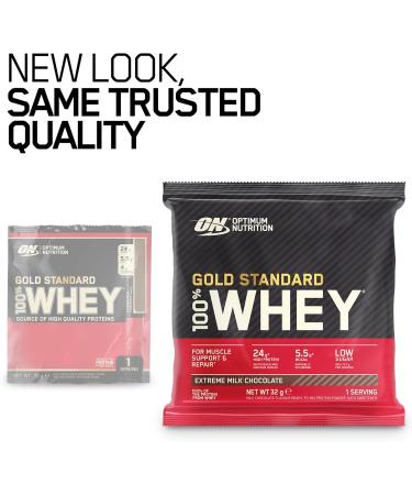  Optimum Nutrition Optimum Nutrition ON Gold Standard Whey Protein Powder protein powder for muscle building naturally occurring BCAAs and glutamine Extreme Milk Chocolate 24-pack 24 x 32 g packaging may vary - Buy Online on GoSupps.com