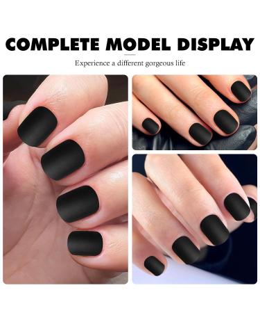 LuckForever 240pc Black Matte Square Press-On Nails | Short Fake Nails & Adhesive Tabs for Women & Girls - Stunning Acrylic Nail Tips - Buy Online on GoSupps.com