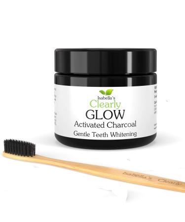 Clearly Glow tooth white powder made of activated carbon + soft bamboo toothbrush |Pure natural food quality not GMO |Of course lighten your teeth (20g)
