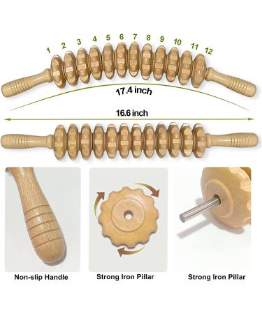 Deston 2pcs Wooden Therapy Massage Stick Set for Maderoterapia - Lymphatic Drainage, Cellulite Reduction, Muscle Release - Handheld Trigger Point Massager with 12 Rollers - Curved and Straight - Buy Online on GoSupps.com