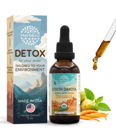 HerbEra South Dakota Herbal Detox Blend - USDA Organic Extract Made in USA | Immune & Liver Support Liquid Drops | Dandelion Root Milk Thistle Noni Chaparral Cordyceps | 2 fl oz