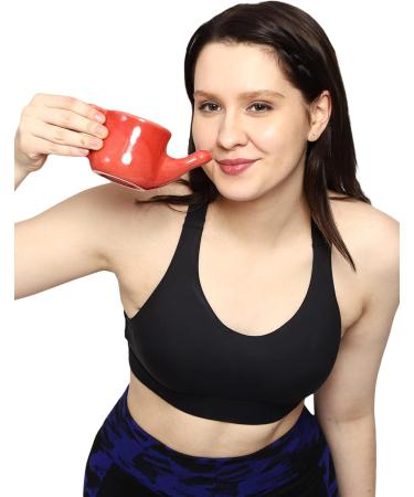 Spill-Proof Ceramic Neti Pot with 5 Sachet Neti Salt - Red Color | 250 ML Capacity - Buy Online on GoSupps.com