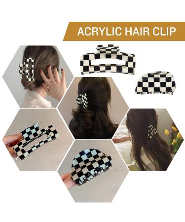 Checkered Hair Claw Clips - Vintage Classic Black White Lattice Print Barrettes - Strong Hold Clamp Hair Clips - Tortoise Y2K Aesthetic Hair Accessories for Women Girls - 2 Pack - Buy Online on GoSupps.com