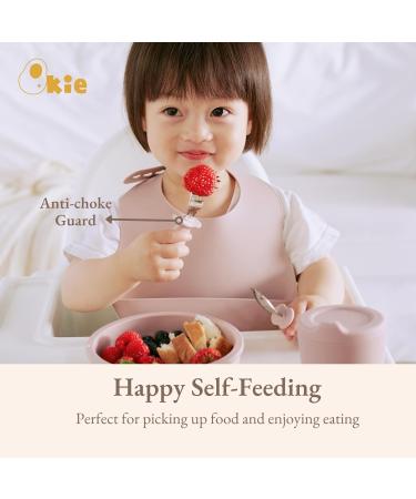 Qkie 4-Pack Stainless Steel Baby Cutlery Set | Toddler Fork & Spoon with Silicone Handles | Ideal for 10+ Months | Sand White & Gray - Buy Online on GoSupps.com