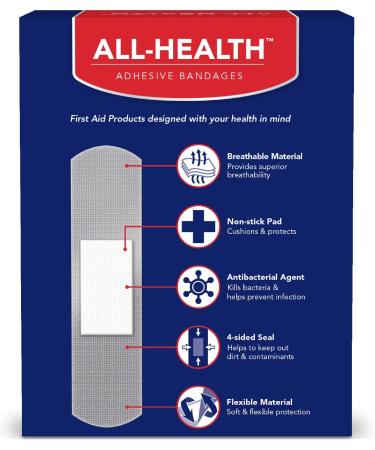 All Health Antibacterial Sheer Adhesive Bandages 3/4 in x 3 in 160 ct - Extra Large Comfortable Protection for First Aid and Wound Care | Helps Prevent Infection - 160 Count - Buy Online on GoSupps.com
