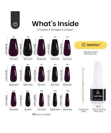 Beetles Press On Nails - 60 Pcs Medium Coffin Fake Nails in 2 Colors Reusable Nail Kit with Glue & Mini File | Perfect Gift for Women & DIY Manicure - Buy Online on GoSupps.com