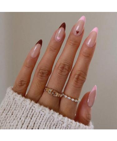 24Pcs Oval Head False Nails Almond White Artificial Fake Nails with Glue Full Cover Nail Tips Press On Nails DIY Manicure Tools JTA50-5