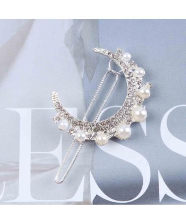 Allereya Crystal Pearl Moon Hair Clip Barrette Rhinestone Pearl Hairpin Barrette Silver CZ Crescent Moon Head Clip Headpieces Meniscus Pearl Hair Accessories for Women Girls (Silver) - Buy Online on GoSupps.com