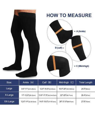 2 Pairs Men's Thigh High Compression Socks 20-30 mmHg with Silicone Grip - Ideal for Swelling, Dress Socks for Men - Closed Toe, Large - Buy Online on GoSupps.com