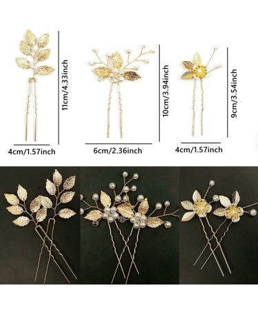 Gold Leaf Wedding Hair Pins with Pearls & Crystals - Bridal Hair Accessories - Buy Online on GoSupps.com