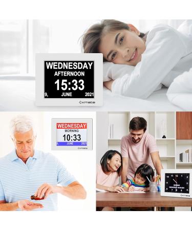 Exmate 8-Inch Digital Alarm Clock - Multilingual Large Writing Calendar for Kids Seniors Dementia & Alzheimer's - Perfect for Visual Impairment - White - Buy Online on GoSupps.com