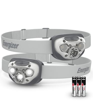 Energizer LED Headlamp PRO (2-Pack), IPX4 Water Resistant Headlamps, High-Performance Head Light for Outdoors, Camping, Running, Storm, Survival LED Light for Emergencies (Batteries Included) Gray (2-Pack)