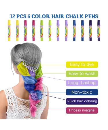 MSDADA Hair Chalk Pens - 12 Pcs Temporary Hair Color Dye for Girls - Perfect Gifts for Christmas, Birthday, Easter, Halloween - Purple, Blue, Red, Green, Yellow & More - Buy Online on GoSupps.com