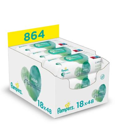 Pampers Aqua Harmonie Baby Wipes 864 Wipes (Pack of 6 x 3 x 48) Fragrance and Alcohol Free With 99% Water and Fibers