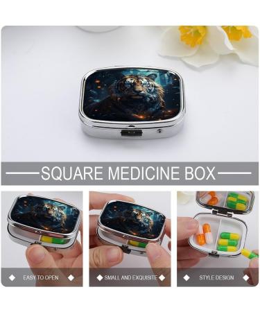 Pill Box Tiger Print | 2 Compartment Portable Medicine Organizer | Decorative Metal Pill Case for Pocket & Purse - International Shipping Available - Buy Online on GoSupps.com
