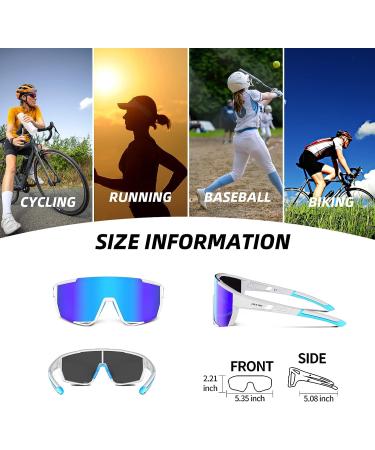 HAAYOT Polarized Cycling Baseball Sunglasses for Men and Women - 3 Interchangeable Lenses - White & Blue - Buy Online on GoSupps.com