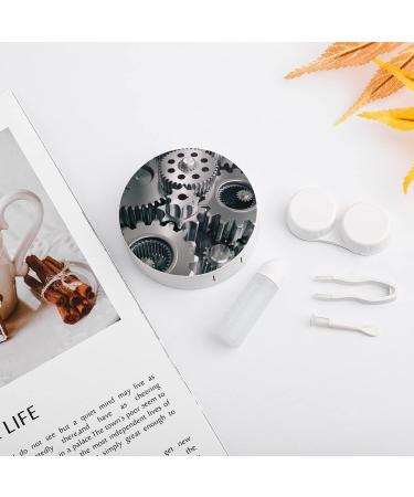 Retro Steampunk Gear Round Case For Contact Lens Kit Storage Box with Mirror Printed - Buy Online on GoSupps.com