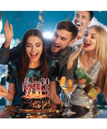 SZHUIHER Rose Gold Happy Birthday 30th Cake Topper for 30th Birthday Party Decorations Supplies Glittery Rose Gold Cake Decoration - Buy Online on GoSupps.com